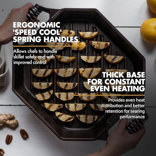 FINEX 10" Cast Iron Grill Pan, Grill Pans with Superior Heat Distribution, Near Non-Stick for Easy Cleaning, Cast Iron Grill Pan, For Indoor & Outdoor Grilling, Pre-Seasoned with Flaxseed Oil