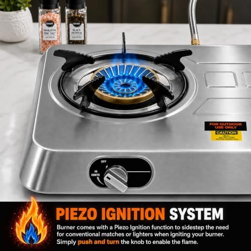 XtremepowerUS Double Burner Propane Stove, 25, 516 BTU Outdoor Camping Cooktop with Auto Ignition, Portable Stainless Steel LPG Gas Stove for Camping