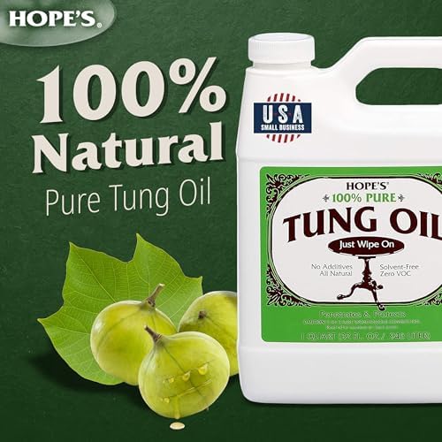 HOPE'S 100% Pure Tung Oil, Food Safe, Premium Waterproof Natural Wood Finish and Sealer for Indoor and Outdoor Projects, 32 Fl Oz
