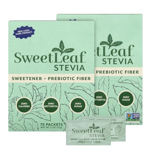 SweetLeaf Stevia Powder Sweetener, Sugar Free - 70 Packets (2 Pack) | Zero Calorie Sweetener No Erythritol, Stevia Leaf Extract, Natural Sugar Substitute for Coffee & Baking, Prebiotic Fiber