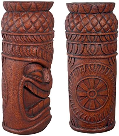 Design Toscano Grand Tiki Face Kanaloa Teeth Indoor/Outdoor Side Table Statue, Patio, Bar, Den, 20 inch tall, Cast Stone Resin, Woodtone Finish