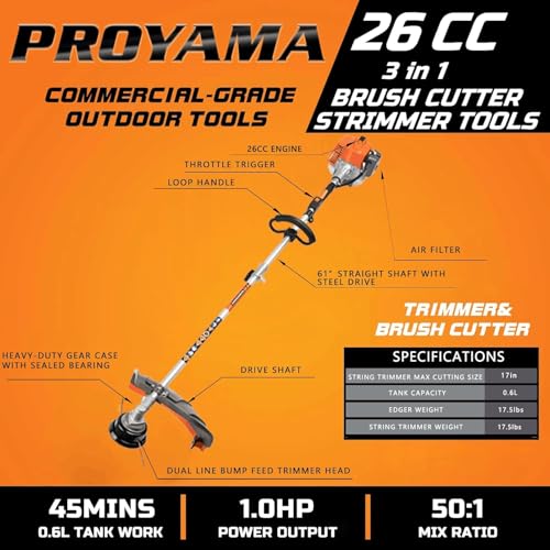 PROYAMA 26cc Gas Powered Weed Eater Wacker, String Trimmer, Brush Cutter
