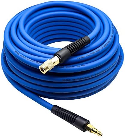YOTOO Air Hose 3/8 in x 50 ft, Heavy Duty Hybrid Air Compressor Hose, Flexible, Lightweight, Kink Resistant with 1/4" Industrial Quick Coupler Fittings, Bend Restrictors, Blue