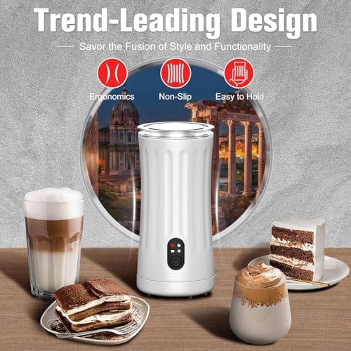 Milk Frother, 4-in-1 Milk Steamer and Frother, 8.1oz, White | Milk Warm and Cold Foam Maker, Auto Shut-Off Frother for Coffee, Latte, Cappuccino, Macchiato