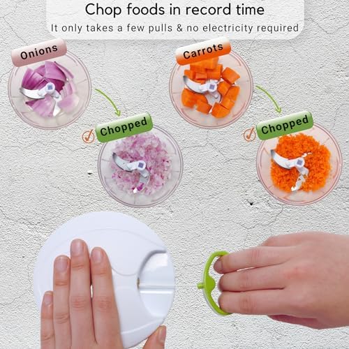 Brieftons QuickPull Manual Food Chopper, 4-Cup Hand Pull String Chopper, No Electricity, Chops Onion Tear-Free, Garlic, Vegetables, Herbs, Nuts for Salsa, Guacamole, Pesto, Baby Food, RV, Camping
