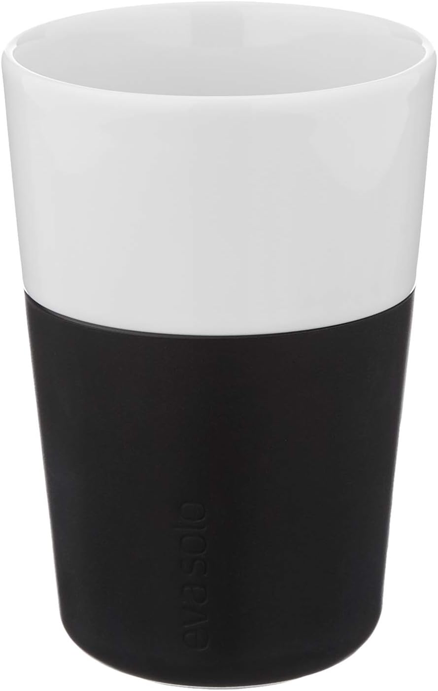 Eva Solo | 2 Lungo Tumbler Mugs | 8 oz Porcelain Coffee Cup Tumblers with Silicone-coated Grip | Danish Design, Functionality & Quality | Black