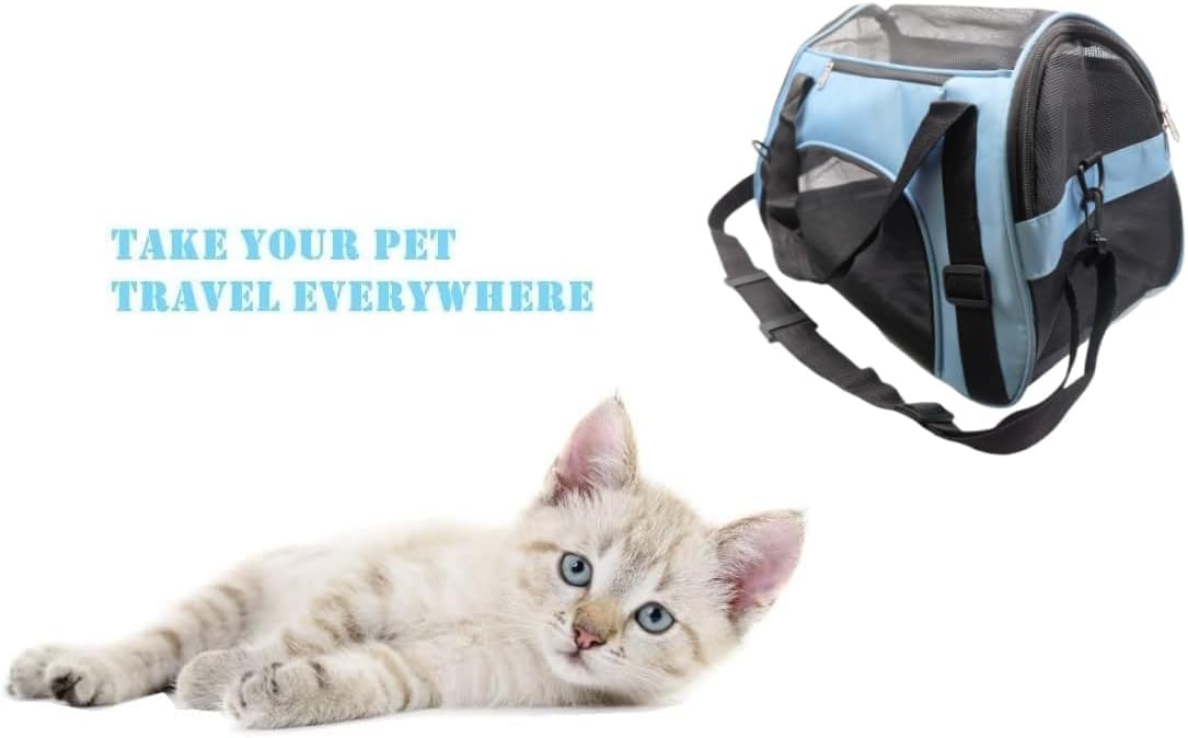 ZaneSun Cat Carrier,Soft-Sided Pet Travel Carrier for Cats,Dogs Puppy Comfort Portable Foldable Pet Bag Airline Approved (Small Blue)