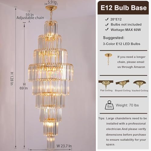 Luxury Modern Gold 9-Tier Crystal Chandelier for High Ceiling Foyer Staircase Large Entryway Light Fixture Dia23.7 20 Lights