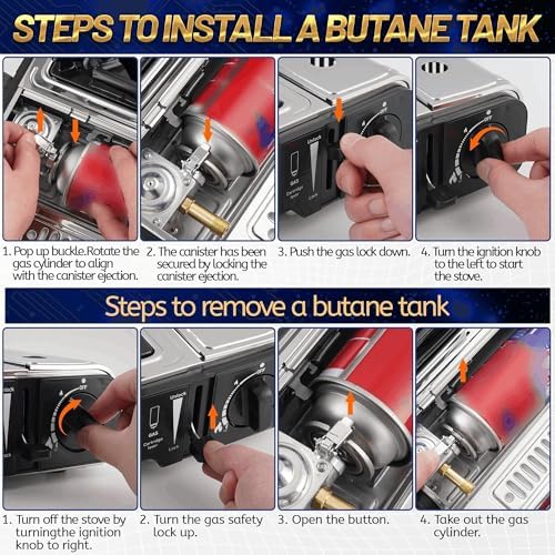 GasBRUH Propane or Butane Camping Stove with Windblocker, Dual Fuel 10,000 BTU Stainess Steel Propane Stove for Camping(TANK not included)