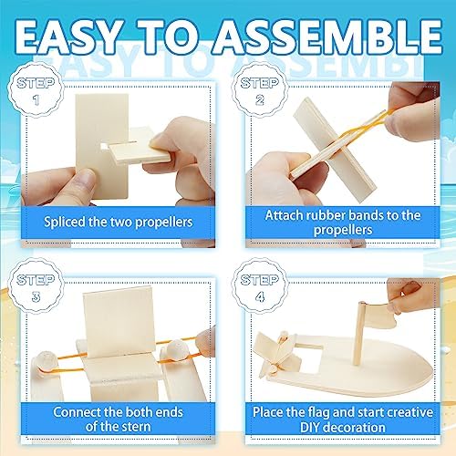 Amersumer 10 Pcs DIY Toy Wood Boat Craft Kits, Mini Wooden Sailboat Kits, Paddle Boats Paint and Decorate for School Projects