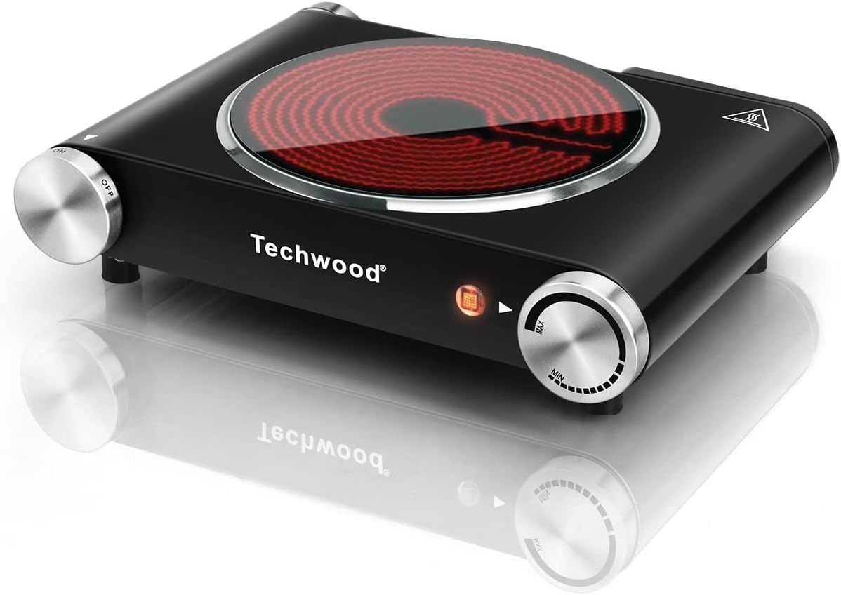 Hot Plate, Techwood Electric Stove for Cooking, 1500W Countertop Single Burner with Adjustable Temperature and Handles