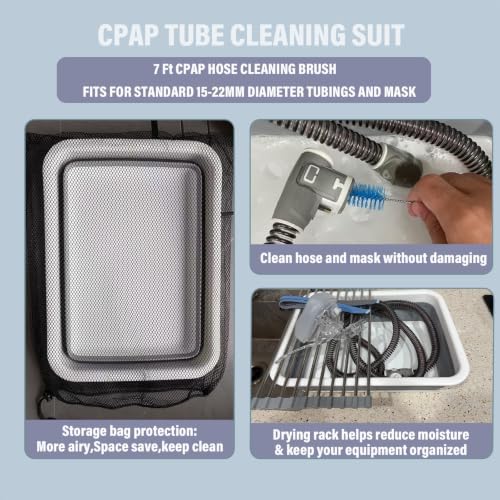 Drying Rack CPAP Cleaning Kit with Collapsible Wash Basin, CPAP Hose & Mask Cleaner Set,CPAP Storage Bag with Drying Rack（Grey）