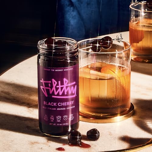 Filthy Amarena Black Cherries, Premium Cocktail Garnish - 45 Oz Tin, 1 Pack | All Natural Ingredients, Wild Italian Amarena Black Cherry for Whiskey Cocktails - Non-GMO, Gluten Free, Vegan