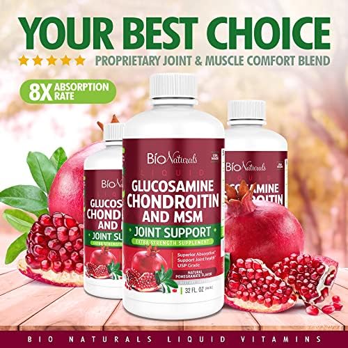 Liquid Glucosamine Chondroitin MSM Pharmaceutical Grade Supplement with Hyaluronic Acid – Maximum Strength Joint Support - 32 fl oz