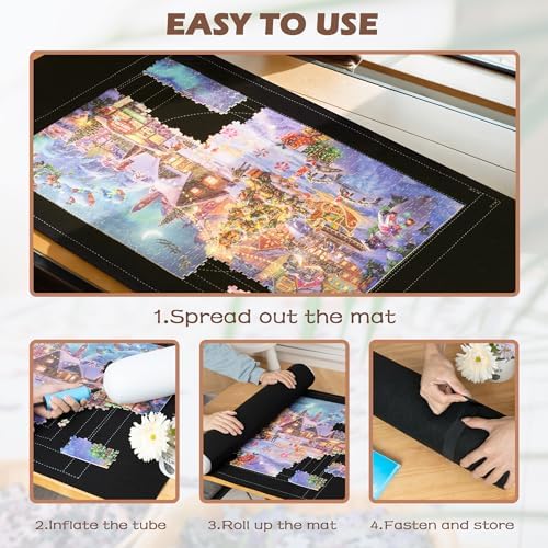Lavievert 1500 Piece Jigsaw Puzzle Mat Roll Up with Auxiliary Line Design