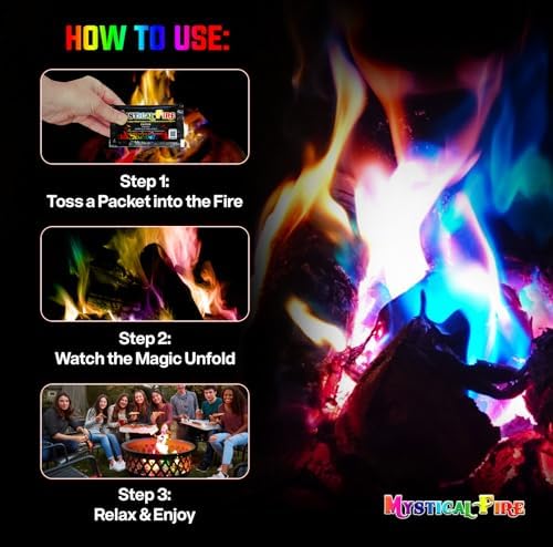 Mystical Fire Color Changing Packets – Colorful Fire Changer Packets 12pk | 12-pack color changing fire packets creates colorful flames in fire