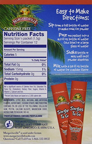 Margaritaville singles to go water drink mix - pina colada flavored, non-alcoholic powder sticks (6 boxes with 6 packets each - 36 total servings), 0.70 ounce (pack of 6)