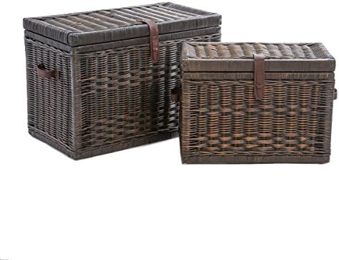 The Basket Lady Wicker Storage Trunk, M, Walnut Brown - fully assembled | Outside: 24" L x 13" W x 18" H | Inside: 22"L x 11"W x 15"H - Fabric lined. Handcrafted by artisans from natural rattan