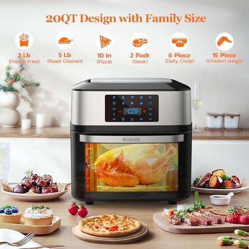 Air Fryer Oven Large 20 QT, Multifunctional 10-in-1 Airfryer Toaster Combo | Family Size, 3 Cooking Racks, Big Window, Rotisserie, Dehydrate, Bake