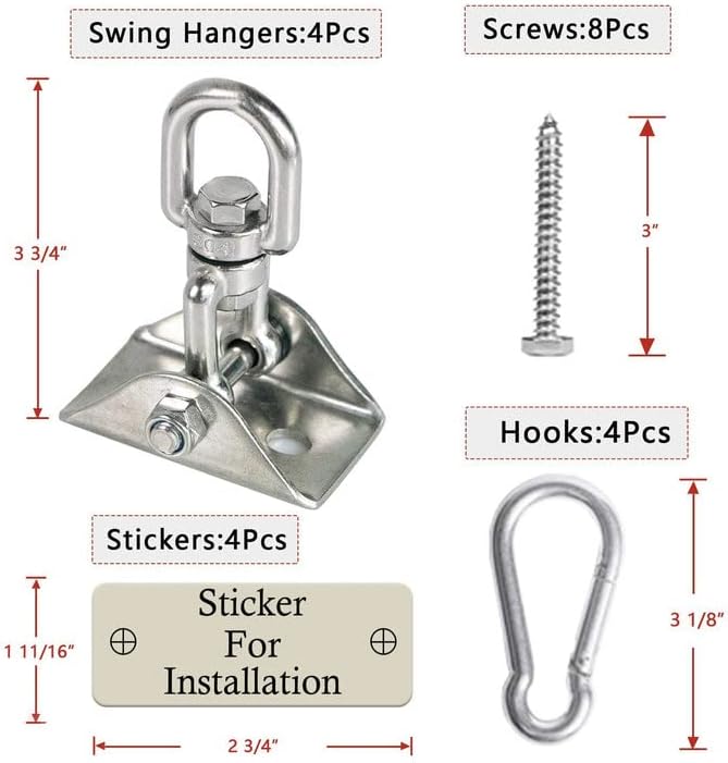 Heavy Duty Swing Hangers for Wooden Sets 2000 LB Capacity Hammock Hanger 360 Swivel Stainless Steel Swing Hardware Accessories 2 Packs for Porch