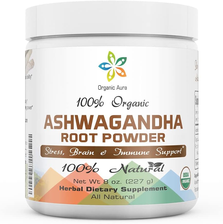 Certified Organic Ashwagandha Root Powder 16Oz -1Lb. Natural Stress, Brain and Immune Support. Enhances Overall Health. Raw Superfood. 100% Natural Herbal