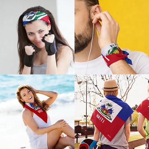 WEITBF 2 Pack Haiti Flag Bandana Haitian Scarf Bandanas Headband - 100% Cotton, 22 x 22 inch