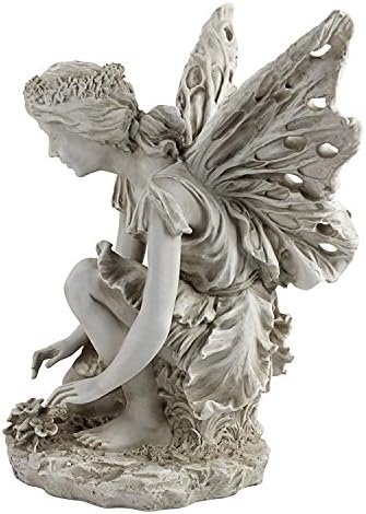 Design Toscano KY71004 Fiona The Flower Fairy Garden Statue, 17 Inch, Antique Stone
