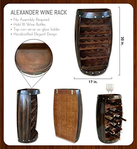 CoTa Global Alexander Wooden Barrel Wine Rack - 18 Bottles Wine Storage Rack, Wooden Rack Free Standing, Liquor Bar Shelf, Rustic Bottle Holder