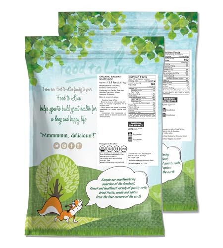 Food to Live Organic White Basmati Rice, 25 Pounds – Non-GMO, Long-Grain Rice Variety, Fragrant, Kosher, Vegan, Bulk. Non-Irradiated. Less Starch.Great for Indian Dishes.