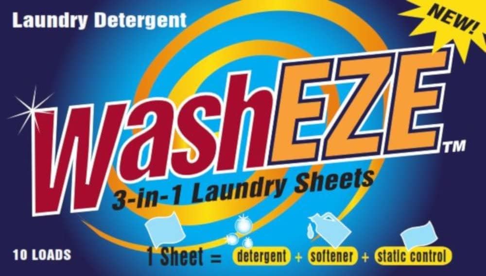 WashEZE (10 Ct) All in One Laundry Sheets Scented - Detergent-Fabric Softener-Stain Fighter - Static Guard Soap Sheet -All in One Detergent Sheet
