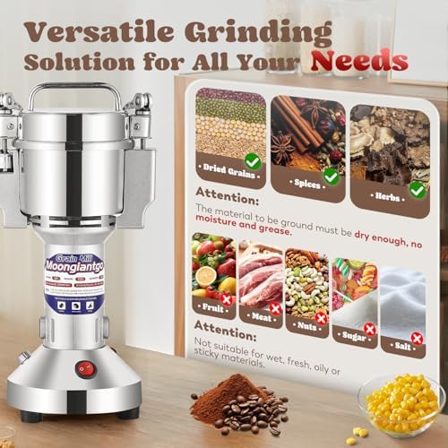 Moongiantgo Grain Mill Grinder Commercial Spice Grinder, 2500g Swing, 110V