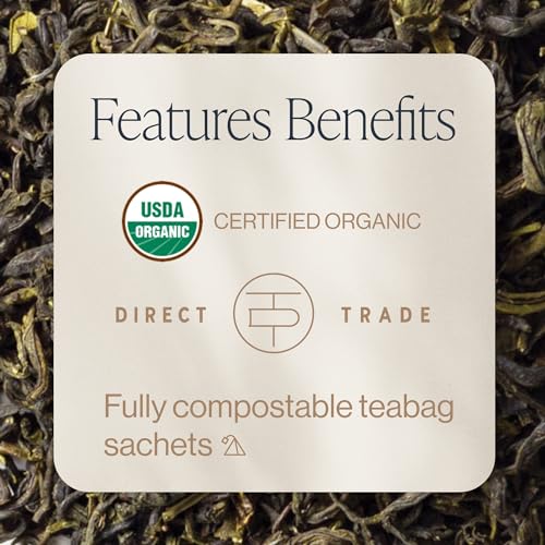 Rishi Tea Jasmine Organic Chinese Green Sachet Tea Bags, Caffeinated, 15ct | Floral Aroma and Taste, Jasmine Flower, Calm, Sustainable, 15 Servings