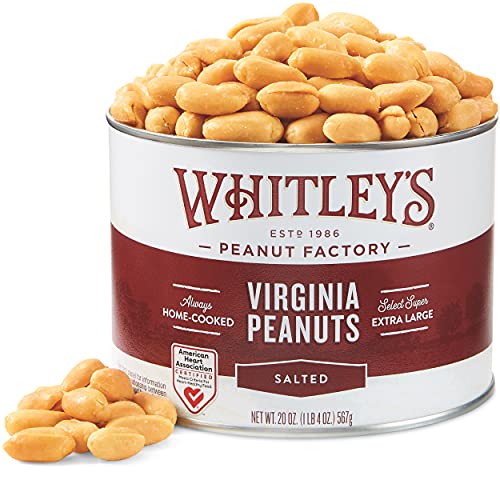 Whitley’s Salted Virginia Peanuts, Super Extra Large, Home Cooked 40 oz | Small Batch Roasted, Hand Seasoned, Vacuum-Sealed Tin, Coconut & Peanut Oil, Gluten Free, Cholesterol Free, 2.5 Pounds