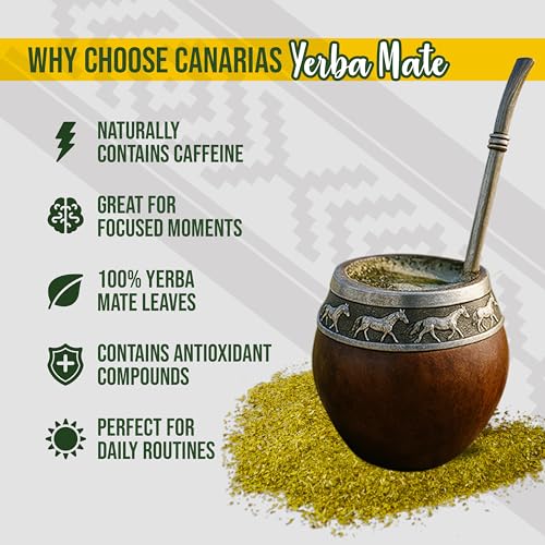 Canarias Yerba Mate Traditional Ground Leaf Tea 500Gr 1.1Lbs | Fine Cut No Stems Rich and full-bodied mate made for gourd and bombilla preparation