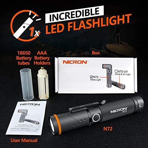 NICRON Flashlight, N72 800 Lumens Tactical Flashlight, 90 Degree Flashlight IPX4 Waterproof Led Flashlight 4 Modes- Best High Lumens are for Camping