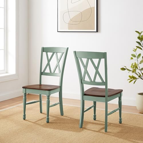 Crosley Furniture Shelby Traditional Wood X-Back Dining Room Chairs Set of 2, Kitchen Chair, Distressed White