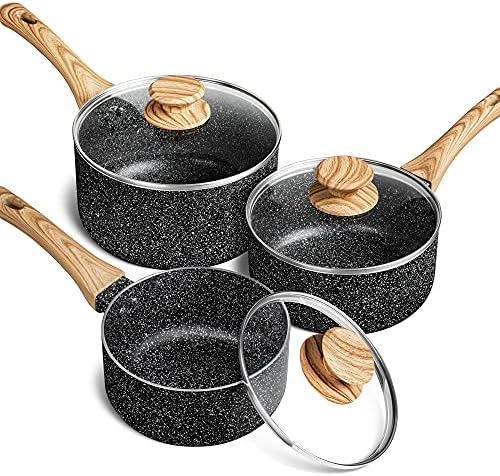 MICHELANGELO 3 Quart Saucepan with Lid, Nonstick Sauce Pan with Lid, Small Sauce Pot, Granite Coating Sauce Pan 3 Quart