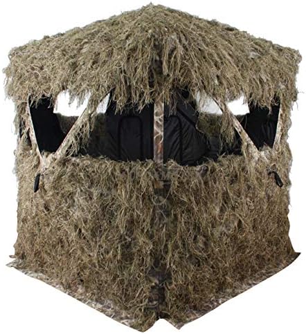 AUSCAMOTEK Scouter Ghillie Ground Blind for 3 Person Deer Hunting with Ghilly Cover