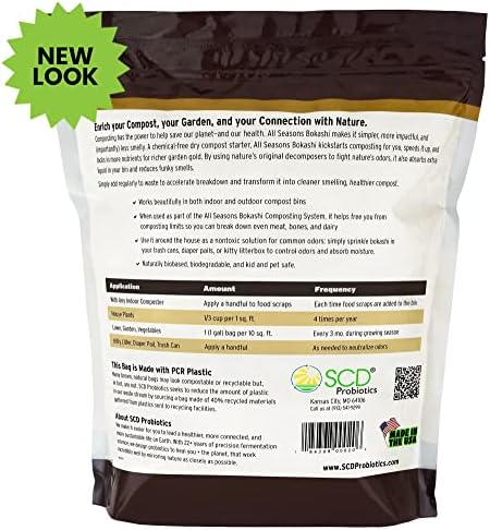 All Seasons Bokashi Compost Starter 2 lbs (1 Gallon) - Dry Bokashi Bran for Kitchen Compost Bin, Compost Food Pet Waste Quickly & Easily with Low Odor by SCD Probiotics | Fermented Wheat Bran, Reduces Odor, Absorbs Moisture, Compost Accelerator, For Kitc…