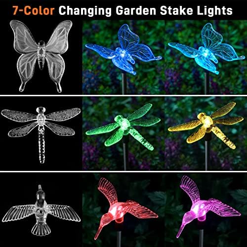 OxyLED Solar Garden Stake Light 6 Pack Outdoor Figurine Lighting Waterproof | Color Changing Solar Hummingbird Lights Butterfly Dragonfly for Patio