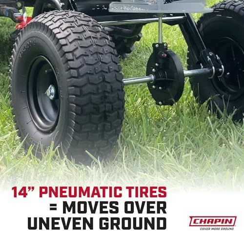 Chapin Tow-Behind Turf Spreader with Auto-Stop Waste-Free Coverage | 150-lb capacity, ATV/UTV/lawn tractor compatible, dual-impeller system