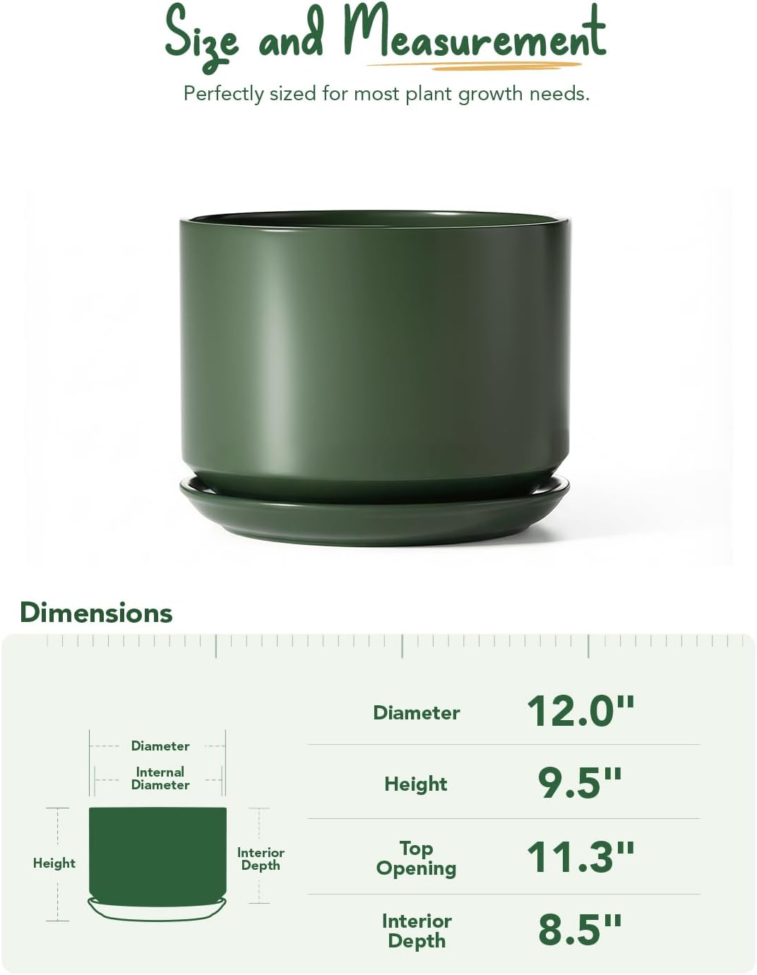 LE TAUCI Ceramic Plant Pots, 4.3+5.3+6.8 inch, Set of 3, Planters with Drainage Hole and Saucer, Indoor Flower Pot with Hole Mesh Pad, Gifts for Mom