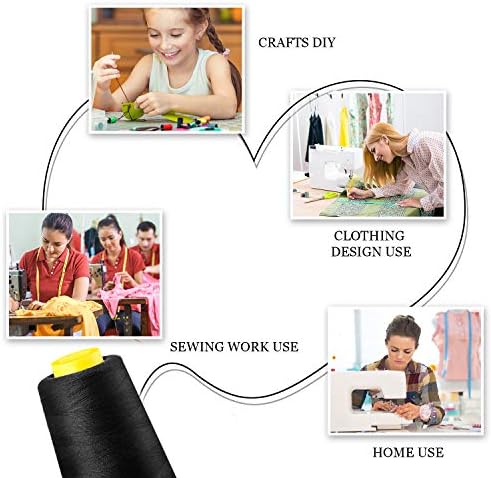 BBTO 6 Rolls 3000 Yard Each Serger Thread Polyester Cones Spool Thread for Sewing Serger Overlock Quilting Sewing Machine (Black, White, Beige, Grey