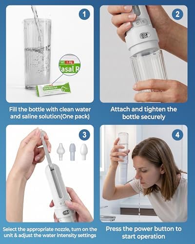 Nasal Irrigation System, Neti Pot Sinus Rinse Bottle 190ML, 3 Pressure Modes Led Display, 180° Adjustable, 1600mAh Nose Cleaner for Sinus Relief