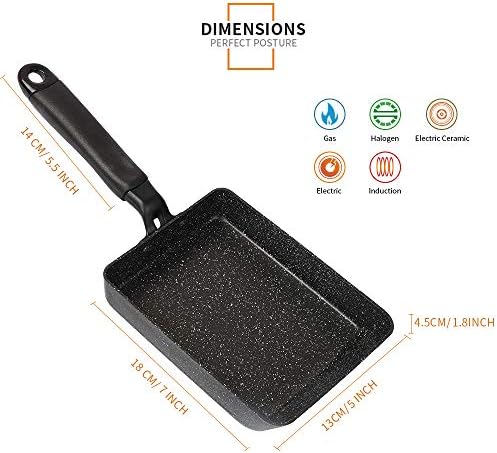 MyLifeUNIT Tamagoyaki Pan, Japanese Omelette Pan Nonstick with Silicone Spatula, Square Egg Pan 7 x 5 inches, Black