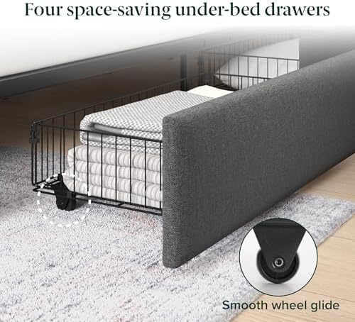 Zinus Maya Platform Bed Frame, Four Underbed Storage Drawers, Full | Secure Locking Drawers, Modern Upholstered Look, Minimalist Design, Straightforward Assembly, No Box Spring Needed