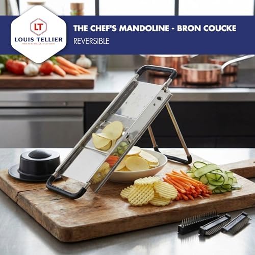 Bron Coucke Professional Mandoline Slicer – Stainless Steel – Julienne, Waffle & French Fry Cutter – Adjustable Thickness