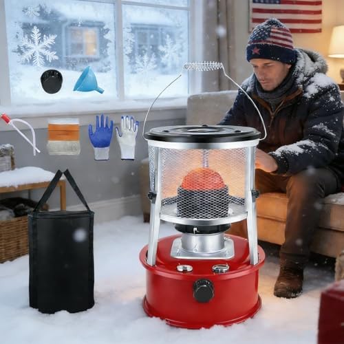 Emergency Survival Kerosene Heater for Indoor Use, 2026 Upgraded Non Electric Heaters for Indoor with Cooking Top, 9000 Btu Radiant Heat, 18-21h Runtime, For Winter Storm, Grid down & Home (Black)