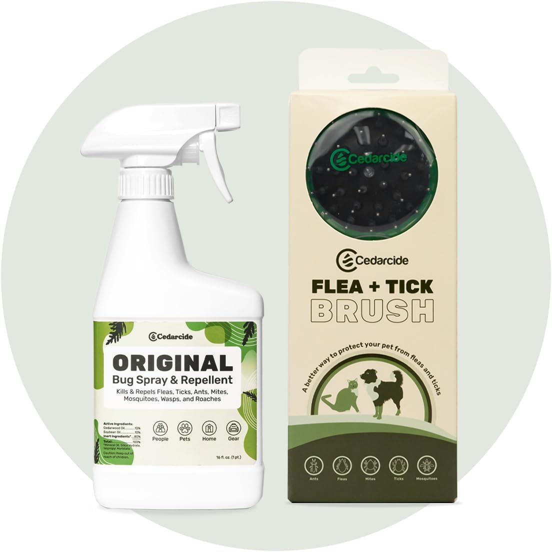 Cedarcide Flea + Tick Pet Brush (Pint Pack) | Durable Grooming Brush Effectively Applies Cedarcide Original Biting Insect Spray to Kill + Repel