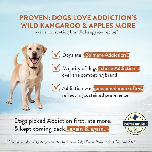 Addiction Wild Kangaroo & Apples Dry Dog Food - Limited Ingredient Diet for Dogs with Allergies & Sensitive Skin - 100% Kangaroo Meat, No Meal - Grain-Free - Made in New Zealand 4lb